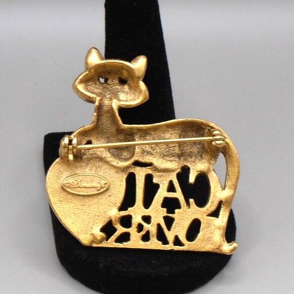 Danecraft CAT LOVER Brooch – Gold Tone, Faux Pearl Heart, Vintage Pin - Picture 2 of 3